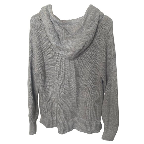 Gap Hoodie Sweater Womens M Petite Gray Cotton Knit Ribbed Pullover - Picture 3 of 9